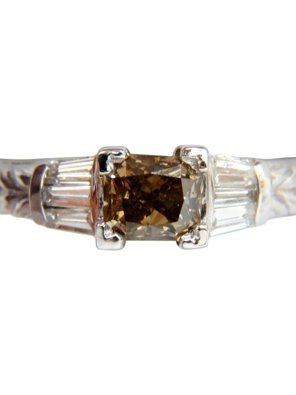 1.29ct. NATURAL FANCY BROWN DIAMOND RING 14KT GOLD EDWARDIAN GILT SCALING*